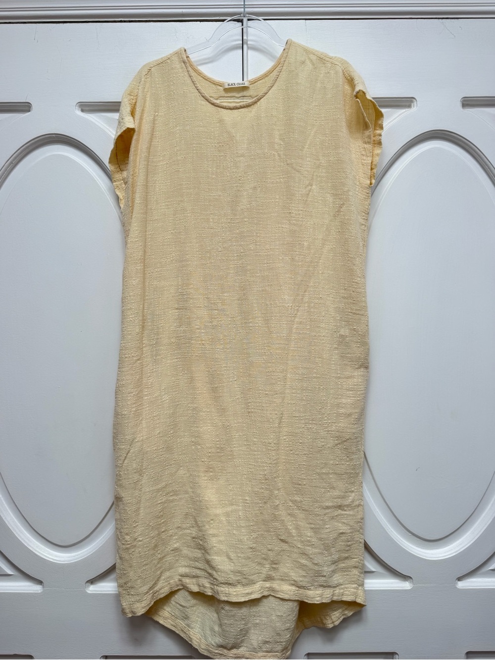 Black Crane 100% Cotton Gauze Light Yellow Textured Shift Dress XS